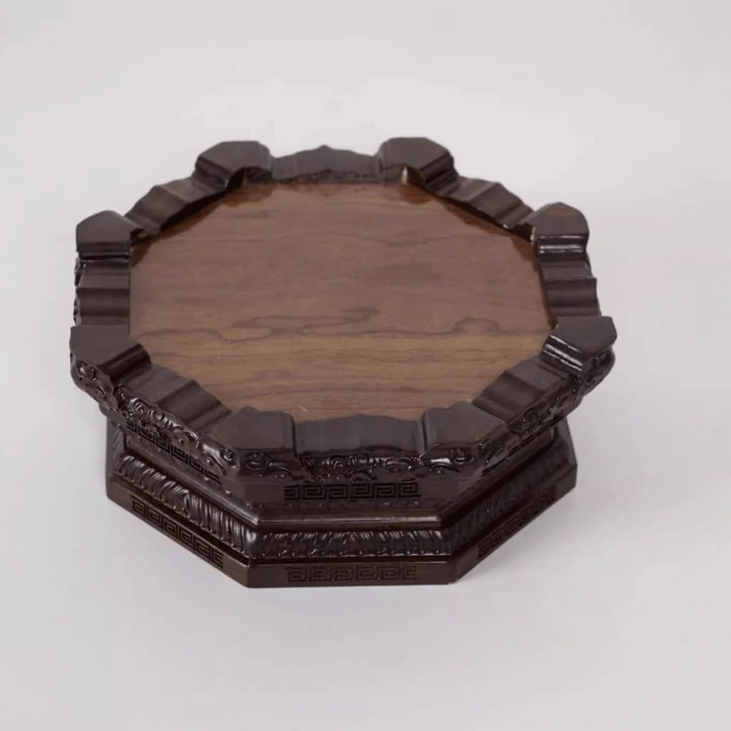 Bonsai Pedestal Vase Pedestal Stands Ebony Octagonal Buddha Statue Base Solid Wood Ornaments Handicraft Flower Pot Bracket Planter Stand Plant Holder(2)