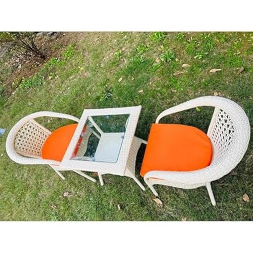 Image of HUMAIRA Outdoor FURNITURED-8 2Chairs 1Table Wicker Patio Furniture Sets with Cushions for Garden, Bedroom, Powder Coated Frame, Uv Protected Wicker (Off White+Orange)