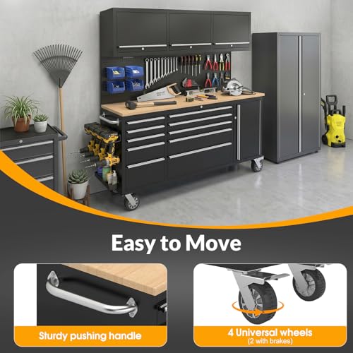 72-Rolling-Tool-Chest-Garage-Cabinets-Workbench-with-10-Storage-Drawers-and-Wheels-3-Upper-Cabinet-Pegboard-Light-Strip-Steel-Large-Tool-Box