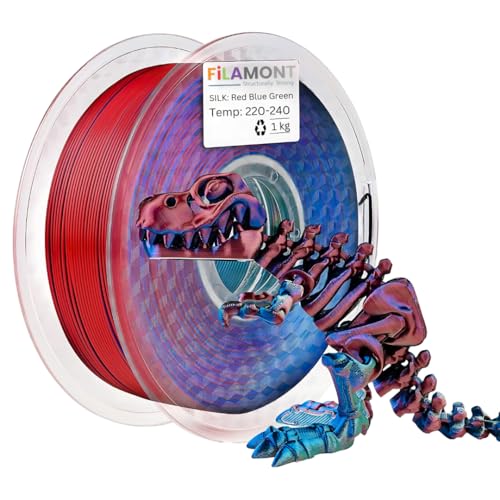 Image of FiLAMONT PLA Silk Filament 1.75mm, 3D Printer Filament, Shiny Silk 1.75 PLA Filament, 1kg(2.2Lbs) /Spool (Silk Red Blue Green)