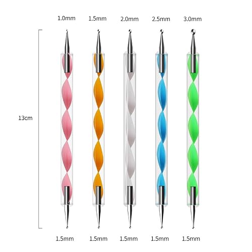 Gembityful Nail Dotting Tools 10 Pcs Kit 5 pcs Double-end Nail Dotting tools and 5 Pcs Nail Liner Brushes - Thumbnail 4