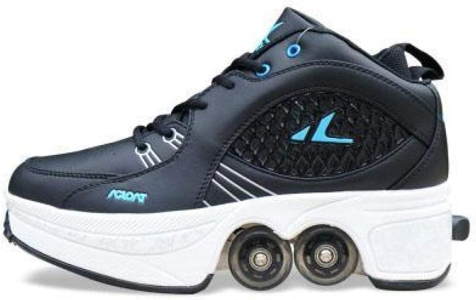 Roller Skates, Multi-Functional Adjustable Quad Roller Skates, Double Row Deformed Wheel Skating Shoes for Men and Women