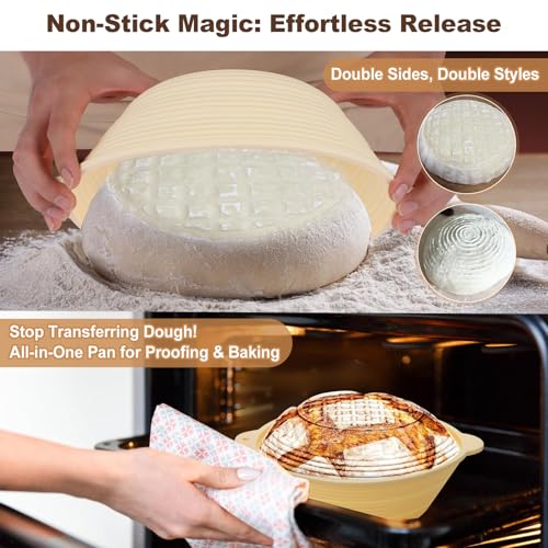 Image of Sourdough Starter Kit Gift Set,Round 10 inch & Oval 10 inch & Round 5 inch,Silicone Proofing Basket, Banneton Bread Proofing Basket, Sourdough Baking Kit, Ideal Gift for Bakers, Wife, Mom