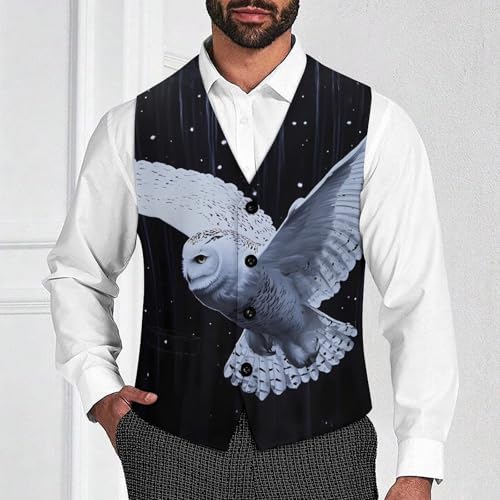 White Snowy Owl Men's Suit Vests Business Formal Dress Vest V-Neck Waistcoat for Wedding Casual2