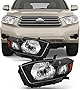 AKKON - Fits 2008-2010 Toyota Highlander OE Style Headlights Black Headlamp Left+Right Pair Set Halogen Type Bulb
