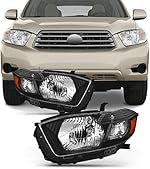 AKKON - Fits 2008-2010 Toyota Highlander OE Style Headlights Black Headlamp Left+Right Pair Set Halogen Type Bulb