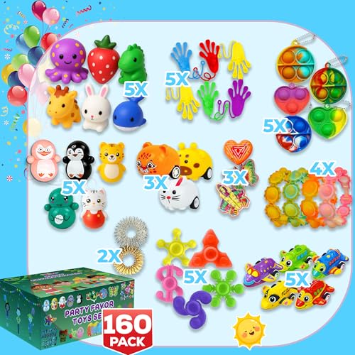 Image of 160 Pcs Fidget Toys Party Favors Pack, Randomly Selected Pop Sensory Set Gifts Stickers for Kids Adults Boy Girl Stocking Stuffers Autistic Bulk Goodie Bag Filler Treasure Box Classroom Prizes School