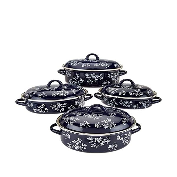 Temptations by Tara 8 Pc Enamel Cookware Set, 5 Qt, 3.5 Qt, 2.5 Qt, 1.