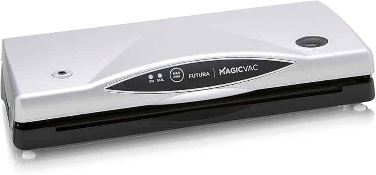 Magic Vac, Futura Multifunctional Vacuum Food Machine, Ideal for Vacuum Bags and Containers, with Vacuum Food Kit, Patented Technology, Made in Italy, Silver-Black