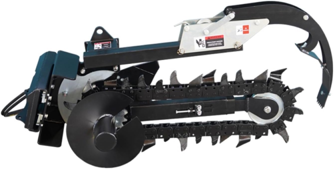Skid Steer Trenchers Attachment with Adjustable Depth Control Foot, Universal Mount Plate,with Three Different Chain Options
