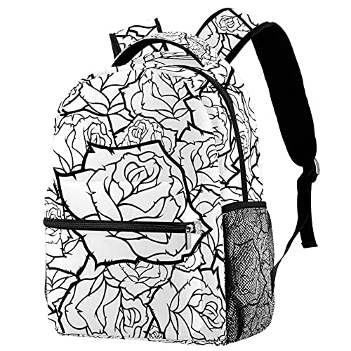 Sac à dos de voyage imprimé floral noir et blanc haute résistance
