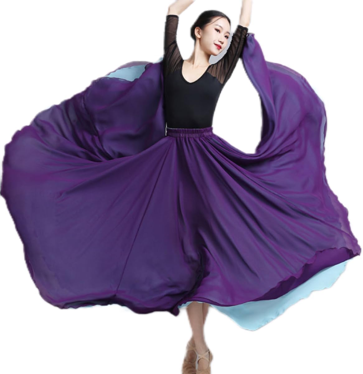 HEARTTOUCH Women's Lyrical Dance Skirt 720 Double-Sided Long Swing Skirts Ballet Modern Dance Costumes for Performance
