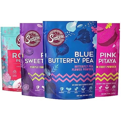 Suncore Foods – Better Together Favorites Starter Bundle 4 Pack – 3 Powders (Blue, Pink & Purple) & Rose Petals Bloom Cover