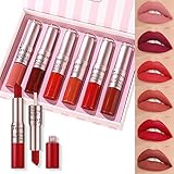 2 IN 1 Lippenstift-Set, 6 Farben Wasserdicht Matt Lippenstift Set, Langlebige Flüssiger Lippenstift Antihaft-Tasse Lipgloss Flüssiger Lippenstift Set, Samtige Matte Lipgloss, Lippenstift Kosmetik(01)