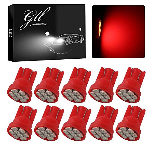 Grandview Red T10 Led Car Light Bulbs W5W 194 192 168 2825 Wedge 8-Smd 1206 Led Car Replacement Bulbs Side Marker Dome Map Interior Lamps Auto Car Truck Led Light 12V 10-Pack #TOP12