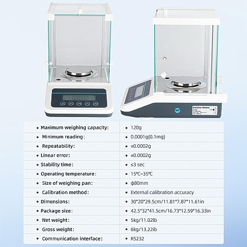 Image of Precision Lab Scale 0.0001g - Analytical Balance,Laboratory Electronic Balance with Digital Weights and RS232 Interface（120gx0.1mg）