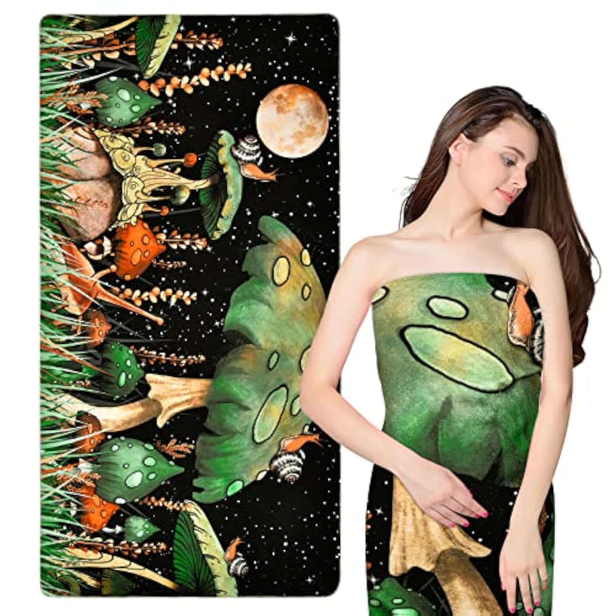 Oversized Microfiber Trippy Mushroom Beach Towel, Super Absorbent