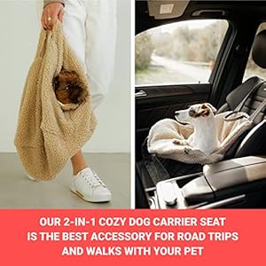 Dog Car Seat for Small Dogs & Medium Dogs, Washable Car Travel Carrier, Waterproof Portable Car Bed for Puppy, Dog Car Seat & Soft Cover, Gray/Beige Dog Car Seat for Small Dogs & Medium Dogs, Washable Car Travel Carrier, Waterproof Portable Car Bed for Puppy, Dog Car Seat & Soft Cover, Gray/Beige