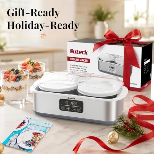 Suteck Yogurt Maker with Glass Jars 2 Quart – Stainless Steel Yogurt Makers with Adjustable Time (0-48H) & Temp Control (68-131°F) for Greek Yogurt, Probiotic, Cheese – BPA-Free, 25W by Suteck - Image 7