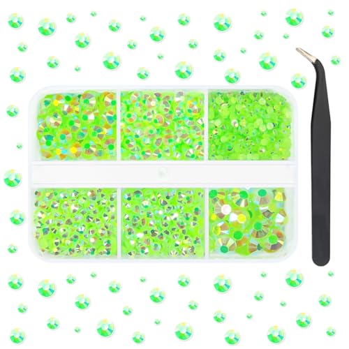 qiipii Peridot AB Resin Rhinestones for Crafting Fresh Green Flatback 2mm-6mm Jelly Stones No-Hotfix Gems Diamonds for Nails Face Eyes Makeup Tumblers Bottles DIY Crafts Clothes Shoes Phones Scrapbook