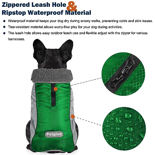 Petglad Dog Coat, Ripstop Waterproof Dog Winter Jacket With Zippered Leash Hole, Reflective Adjustable Dog Fleece Sweater, Warm Snow Vest For Small Medium Extra Large Dogs (Green, L) #TOP1