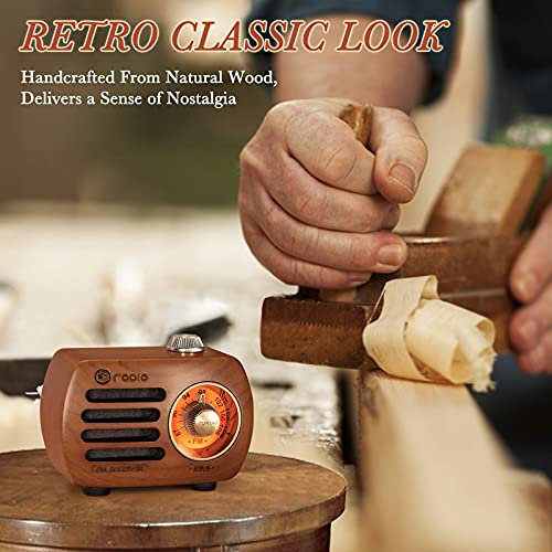 Prunus Wood Retro Fm Radio Bluetooth Mini Portable Wooden Old Vintage Radio Speaker, Rechargeable Battery Operated, Strong Bass Enhancement, Loud Volume, Support Aux In (Cherry) R-818 #TOP5