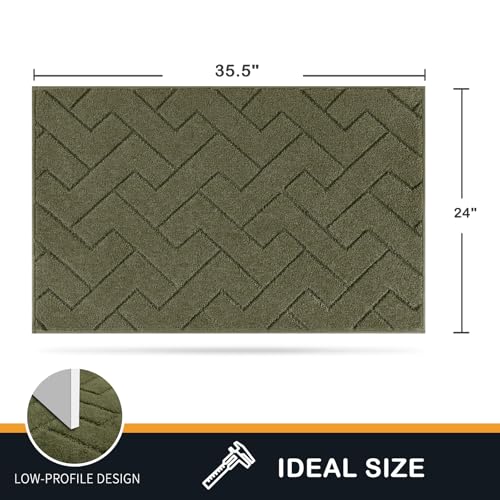 PURRUGS Dirt Trapping Door Mat 24" x 35.5", Non-Slip Machine Washable Entry Rug, Shoe Scraper, Dog Doormat, Super Absorbent Welcome Mat for Front & Back Door, Muddy Wet Shoes & Paws, Sage Green