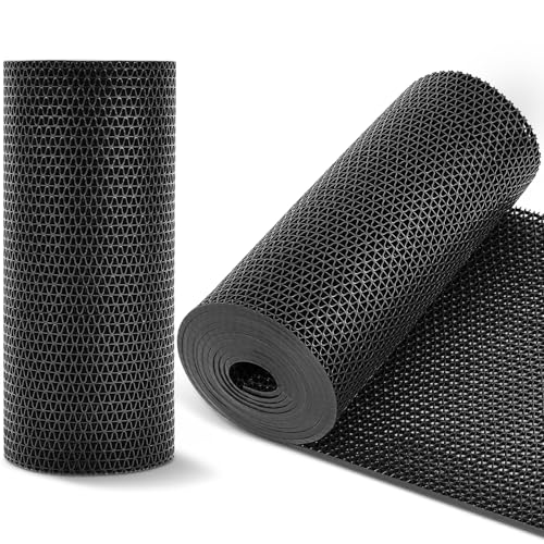 Reallnaive 12inx16.4ft Pool Mat Non Slip Drainage Mats Swimming Pool Floor Deck Mats Large Rug PVC Splash Mesh Hollow Rubber Doormat Roll for Outdoor Indoor Patio Garage Kitchen Bathroom Safety(Black)