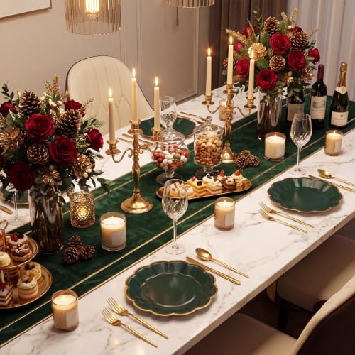 Image of 30 Pcs Green Paper Plates with Gold Trim 7 Inch Scalloped Dinner Plates