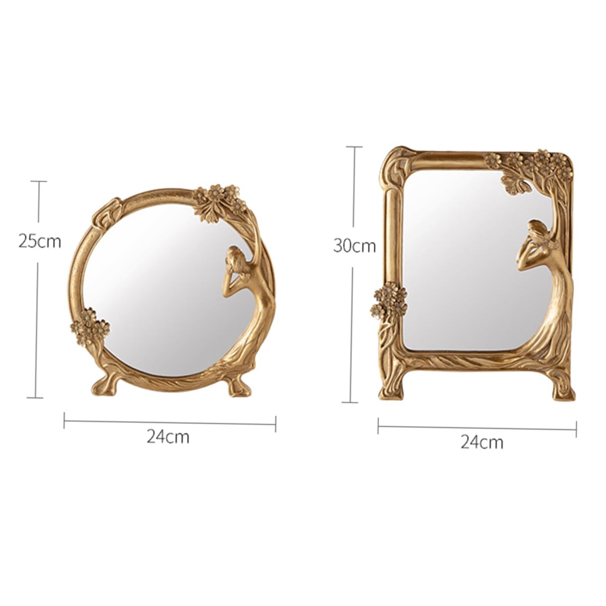 ABOOFAN Vintage Schminkspiegel als Tischspiegel mit Reliefornament, Gold