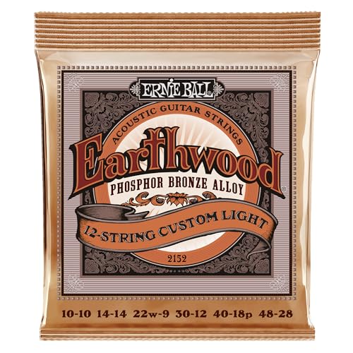 Ernie Ball Earthwood 12-String Custom Light Phosphor Bronze Acoustic Guitar Strings, 10-48 Gauge (P02152)