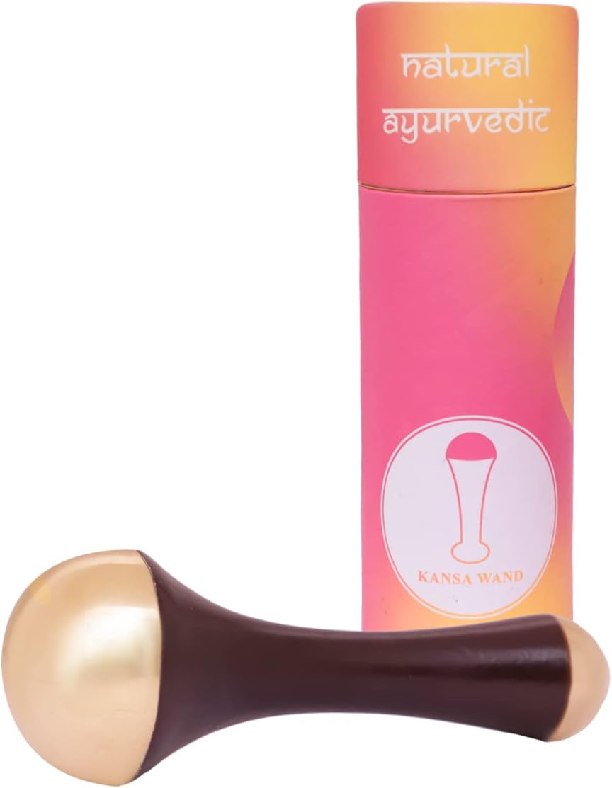 Kansa Wand Massager 2in1 Bronze Cap Traditional Design Face/Foot/Body & Marma Massage Tool Teak Wood Handle Brown (Small & Mini)
