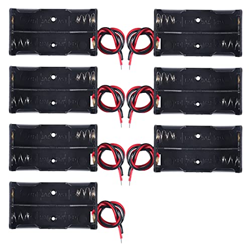 DORHEA 7PCS AA Battery Holder Bundle with Wire AA Battery Holder Case 1.5V, 2 x 1.5V Series DIY Battery Storage Boxes, 2 Slot Black Plastic Batteries Case for AA Battery