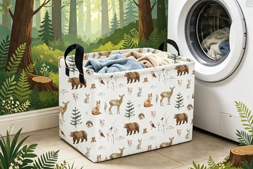 Image of Essme Rectangular Animal Basket,Kids Storage Bins Organizer with Handles for Woodland Room Decor, Gift Basket,Shelf Basket.(Woodland Animal)