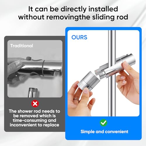 URAQT Universal Handbrause Halterung, Verstellbar Duschhalterung, 360° drehbar Brausehalter ohne Bohren | Duschbrausehalterung für Slide Bar 18-25 mm | Schieberklemme Bad Ersatz, Chrome