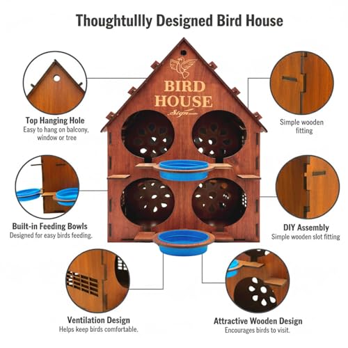 Image of Signamio Upgraded Wooden Bird House with 4 Bird Space Option and Water Feeder - Large Bird Nest for Outdoor Use, Durable Birds Nest Home, Ideal for Birdwatching Enthusiasts