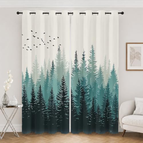 Rideau occultant forêt brumeuse arbre vert isolant thermique 2pc - 2