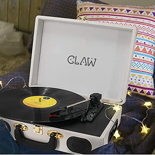 Image of Claw Stag Portable Vinyl Record Player Turntable with Built-in Stereo Speakers, Volume Control Knob, AUX Input and RCA Output, 78 RPM Speed, High Qualiy Diamond Stylus and Headphone Jack (White)