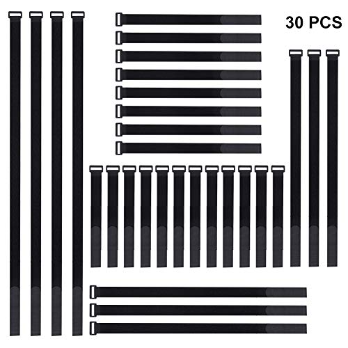 SUI-lim 30 Stück Klettverschluss, Wiederverwendbare Klett-Kabelbinder, kabelbinder Klettverschluss, 4 verschiedene Längen, Universell Einsetzbar, Schwarz