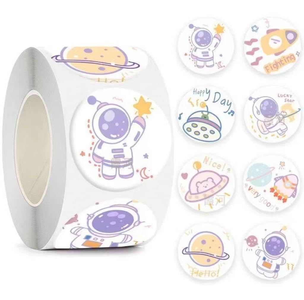 DCELLA Cute Space Rocket Theme Stickers Self Adhesive Sticker for Project 25 mm 500 Sheets Cute Washi Tape Stickers Roll (Pack of 1)