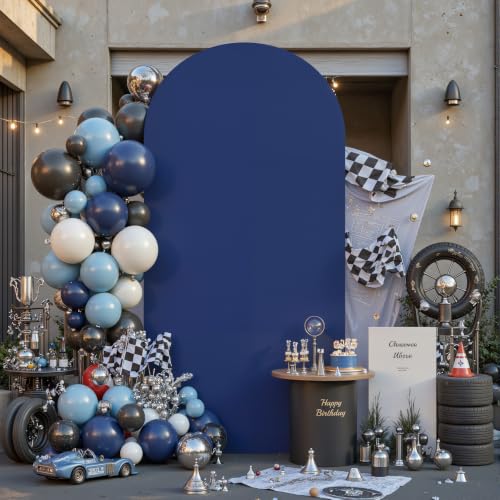 Image of Navy Blue Arch Cover 6.6FT Spandex Fitted Wedding Arch Stand Covers Round Top Chiara Arch Covers Stretchy Backdrop Cover for Birthday Party Ceremony Banquet Decoration