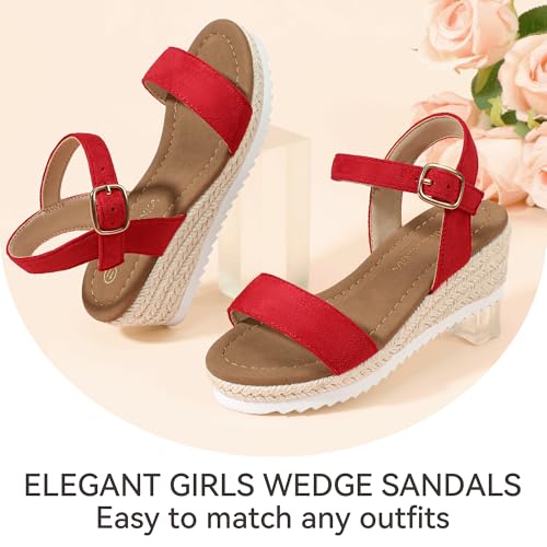 Image of PANDNAINJIA Girls Sandals Wedge Platform Heels Dress Shoes | Little Big Kids Heel Espadrille Lightweight Open Toe Summer Flower Girl Wedding Party Shoes