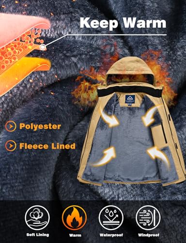 Image of TBMPOY Men's Winter Ski Jacket Waterproof Warm Snow Insulated Coat Fleece Lined Snowboard Hooded Raincoat