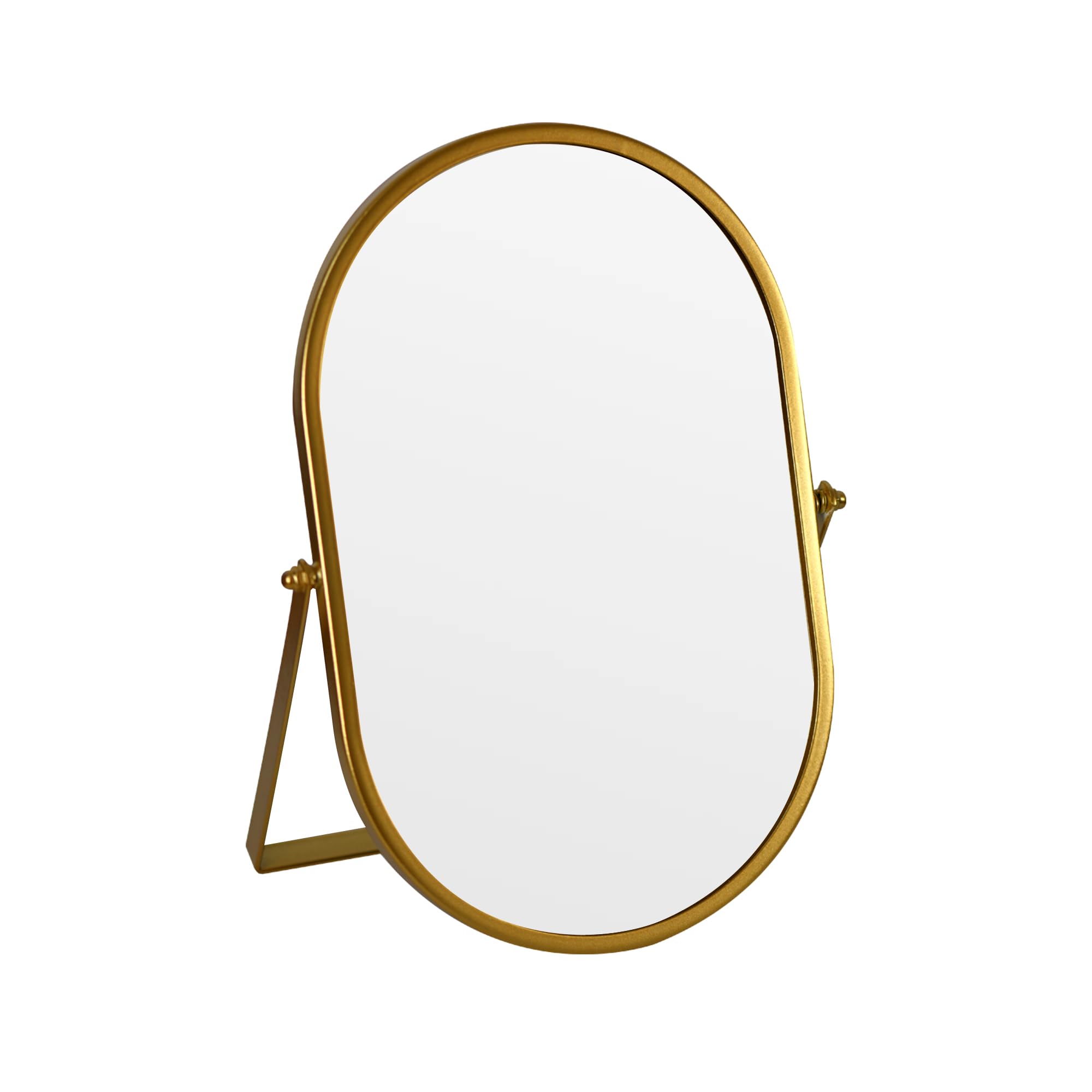 Tstarer Oval Vanity Mirror with Stand, Gold Metal Frame, Tabletop Makeup Mirror (Gold, 18 x 28 CM)