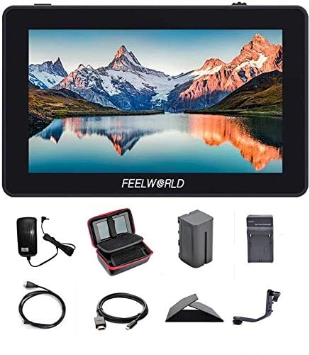 Feelworld F6 Plus Video Assist 4K 1920x1080 5.5 Inch 3D LUT Touch Screen IPS FHD Support HDMI Field Monitor On DSLR Camera IncludeTilt Arm And Adapter 12V (F6 Plus 5.5'' With Battery And Charger)