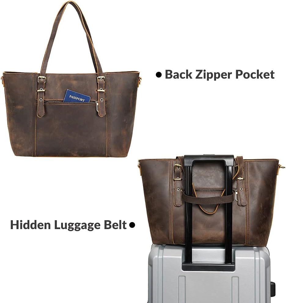 TIDING Leather Laptop Tote Bag for Women, Vintage 15.6 Inch Work Totes Shoulder Bag Business Office Teacher Bag with Adjustable Handles - Image 4