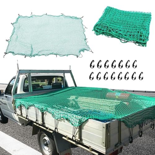 Norhogo Filet de remorque élastique robuste pour lit de camionnette, camion avec 15 crochets pour voiture, VTT, bateau, VUS, van, remorque, motoneige, camion et remorque (2 x 3 m, vert)