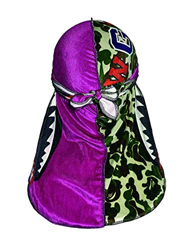 FancyCOCO Men s Women s Velvet Premium Durag Do-Rag 360,450,720 Waves Cap (pink camo shark)