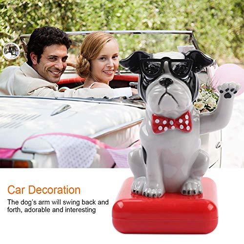 Solarbetriebener Schaukelhund, fröhlicher, liebenswerter Winkehund mit Schwingarm, Auto-Armaturenbrett, Wackelkopf-Dekoration, niedlicher Hund, schüttelndes Ornament, (Black White Dog)