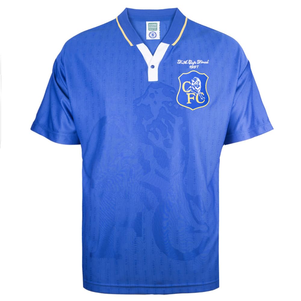Score Draw Chelsea 1997 FA Cup Final Retro Football Shirt Blue Large Polyester